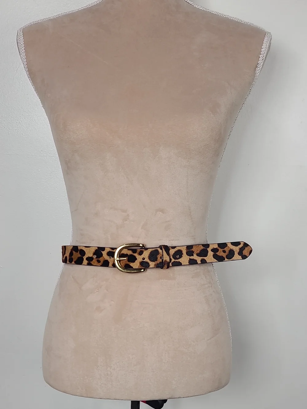 J. Crew Leopard Print Luxe Leather Calf Hair Belt Gold-Tone Buckle XS #L3620